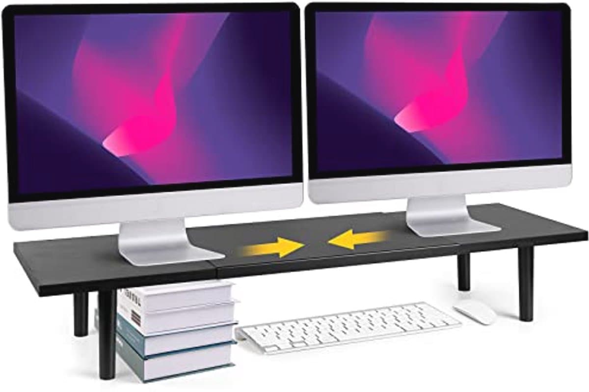Verstelbare Dual-Monitor Stand - Ideaal voor Bureau - Monitorverhoger voor 2 Schermen - Bureau Organizer voor Computer/Laptop/Printer