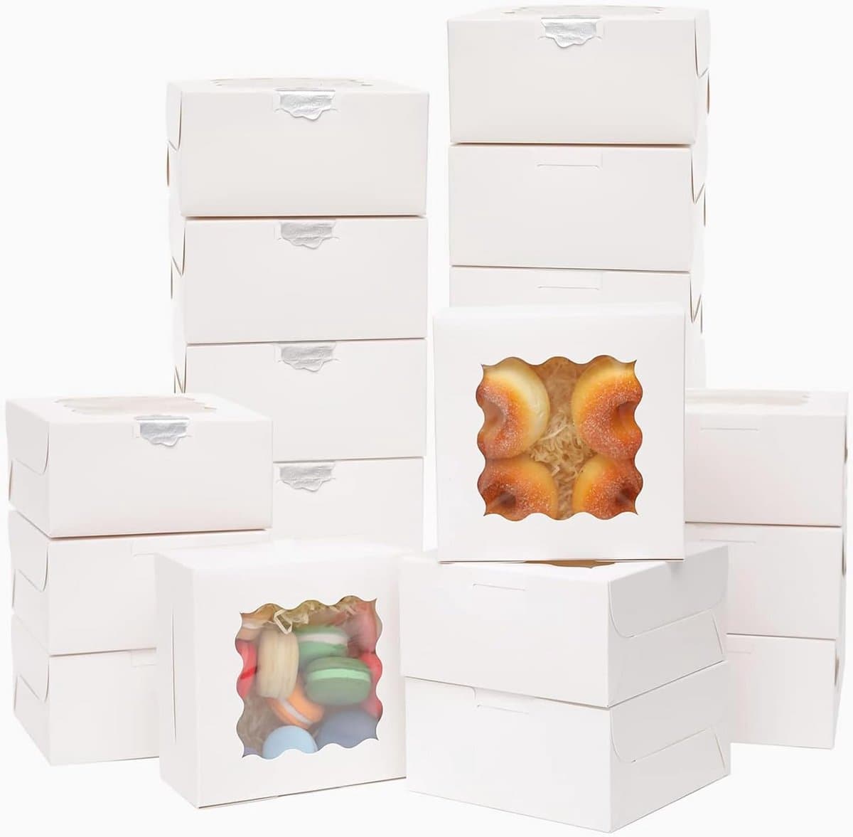 Witte Bakkerijdozen met Venster 6x6x3 - Stevige Kartonnen Koekjestabletten voor Bakkerijen