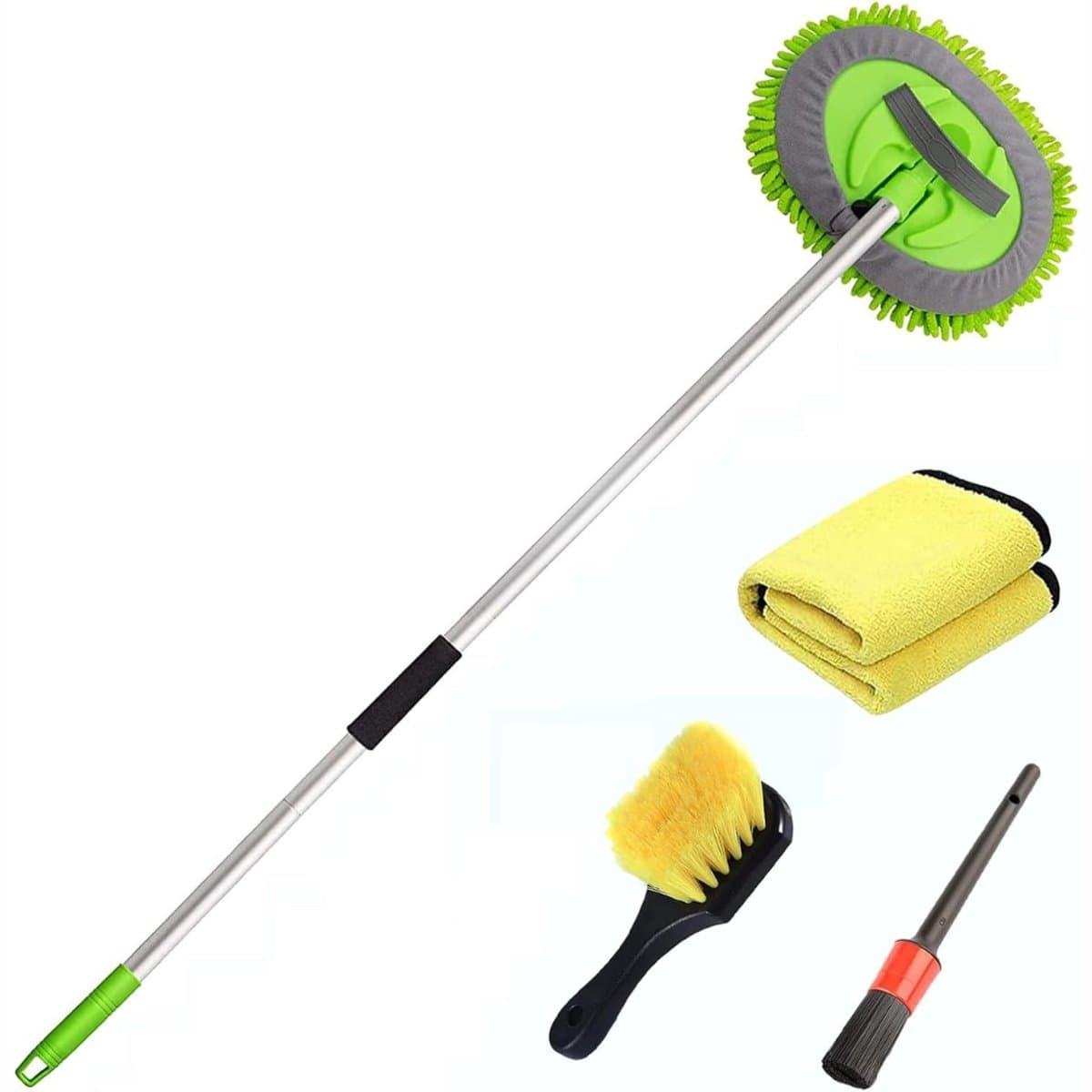 SVN® Autowasborstel Telescopisch - Wasborstel Met Telescopische steel – Telescoop Wasborstel Met Zachte Borstel Haren – Geel/Groen - 41cm x 20cm x 8cm