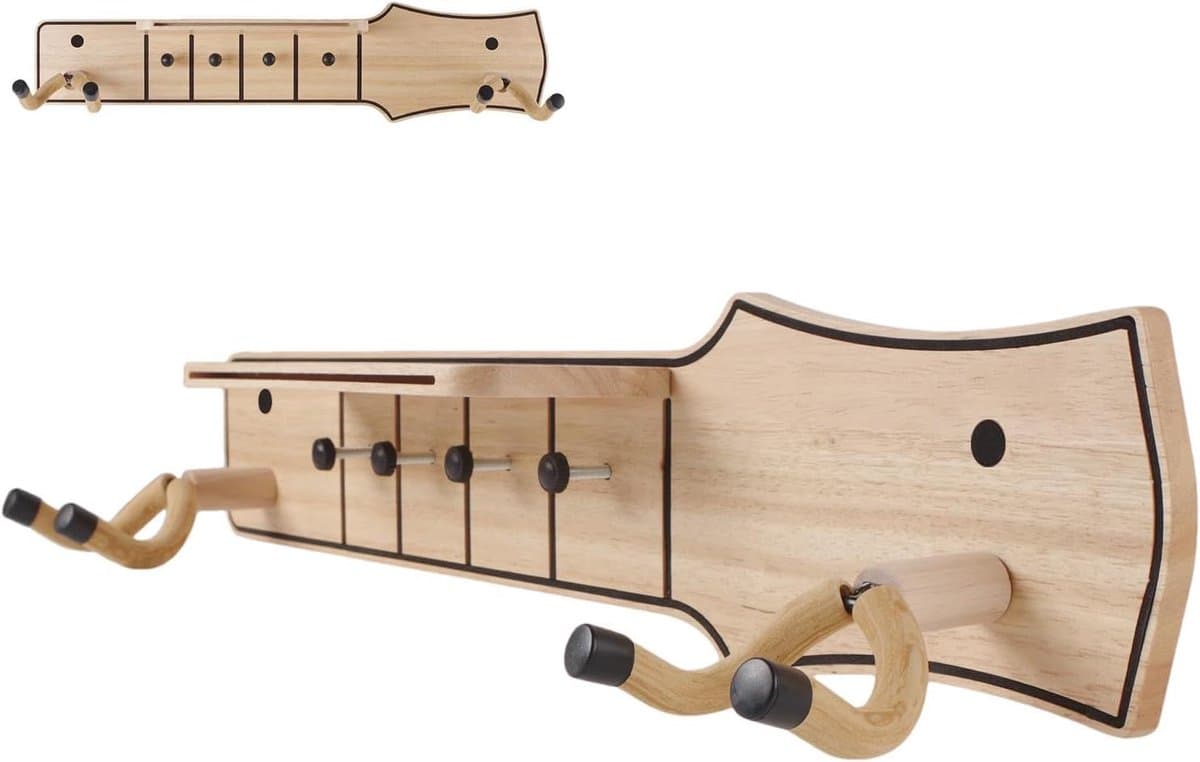 Gitaar Wandhouder - Instrument Ophangsysteem - Muziek Opslag - Met Plectrum Houder - 20.5 x 10 x 4.5cm - Houtkleur
