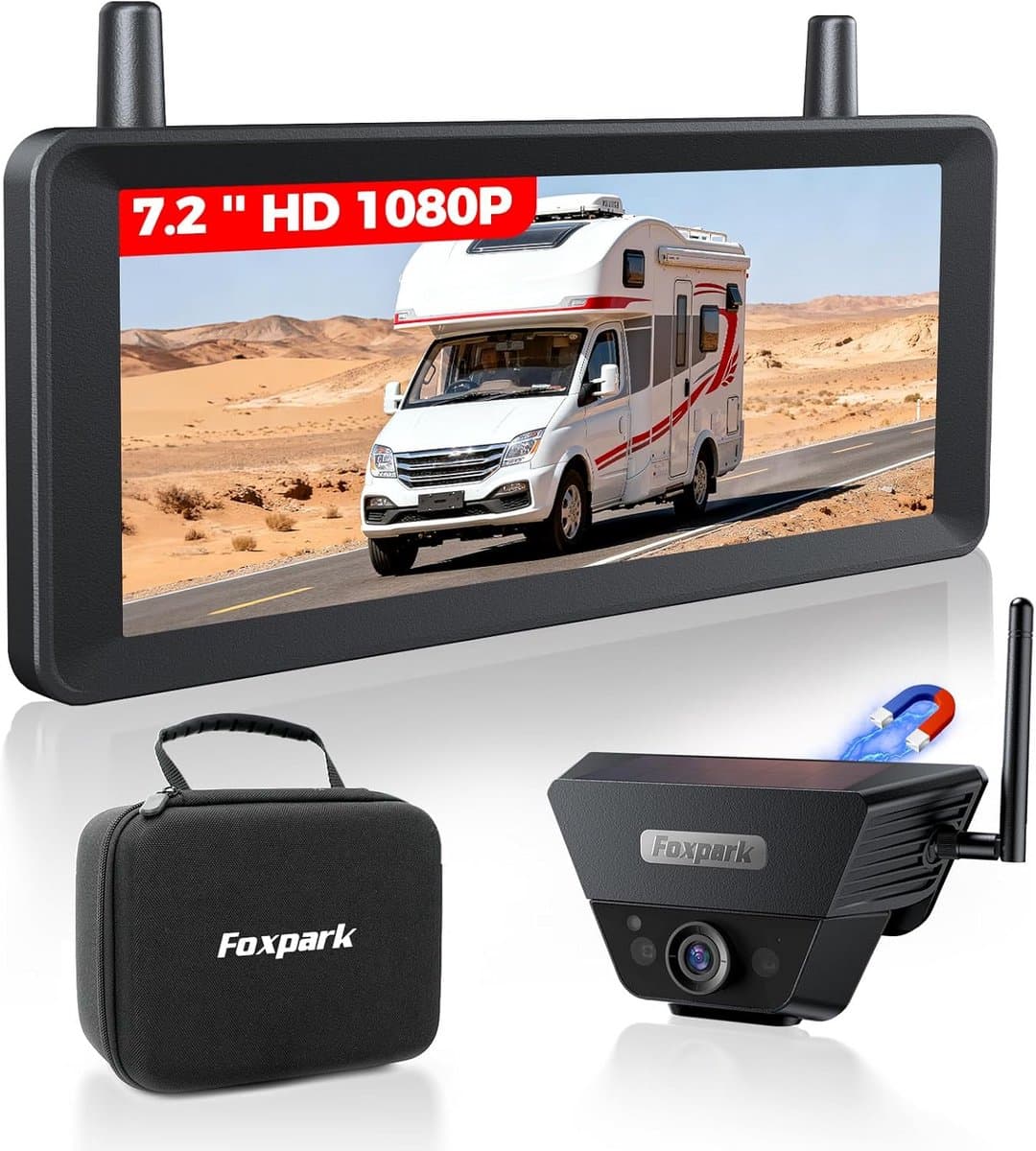 Draadloze Achteruitrijcamera met Zonne-energie en 7.2 Inch Monitor