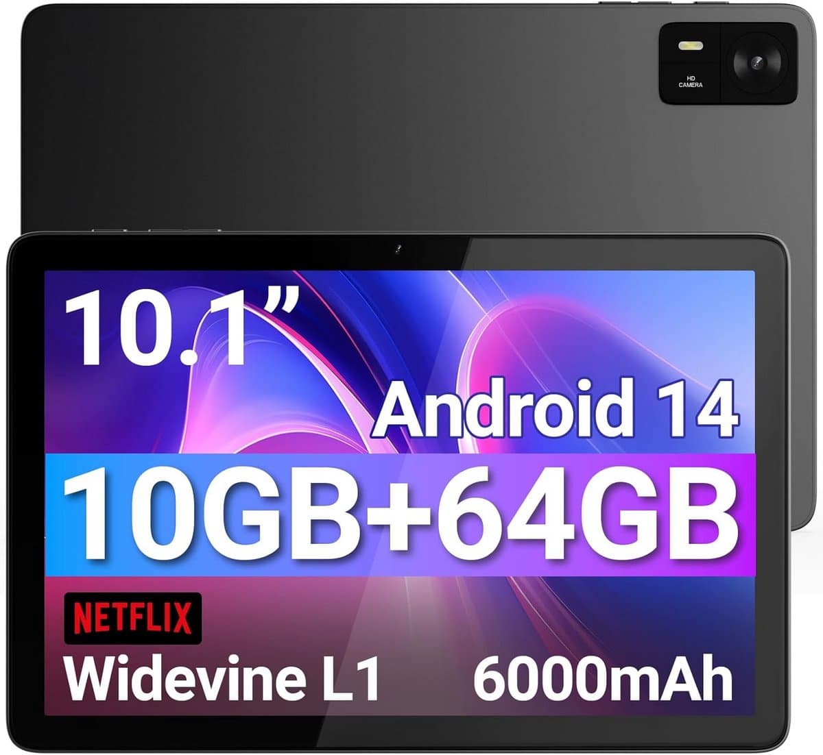 Android 14 Tablet 10,1 Inch HD Scherm 10GB RAM 64GB Opslag Octa-Core WiFi