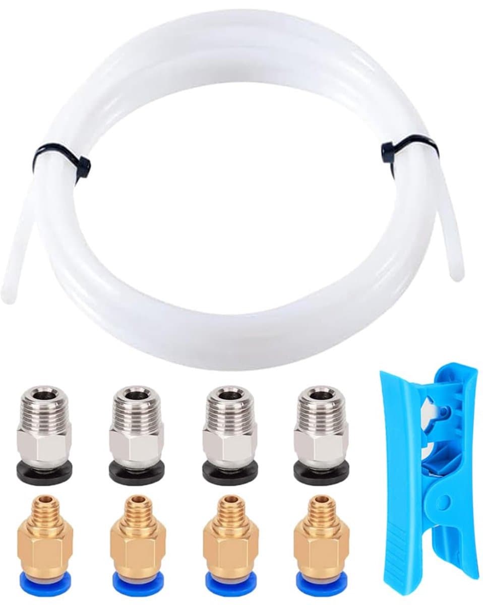 Aiqeer 4 m 3D Printer PTFE Teflon Hose with Cutter, 4 Pieces PC4-M6 Tire Connectors and 4 Pieces PC4-M10 Tire Connectors