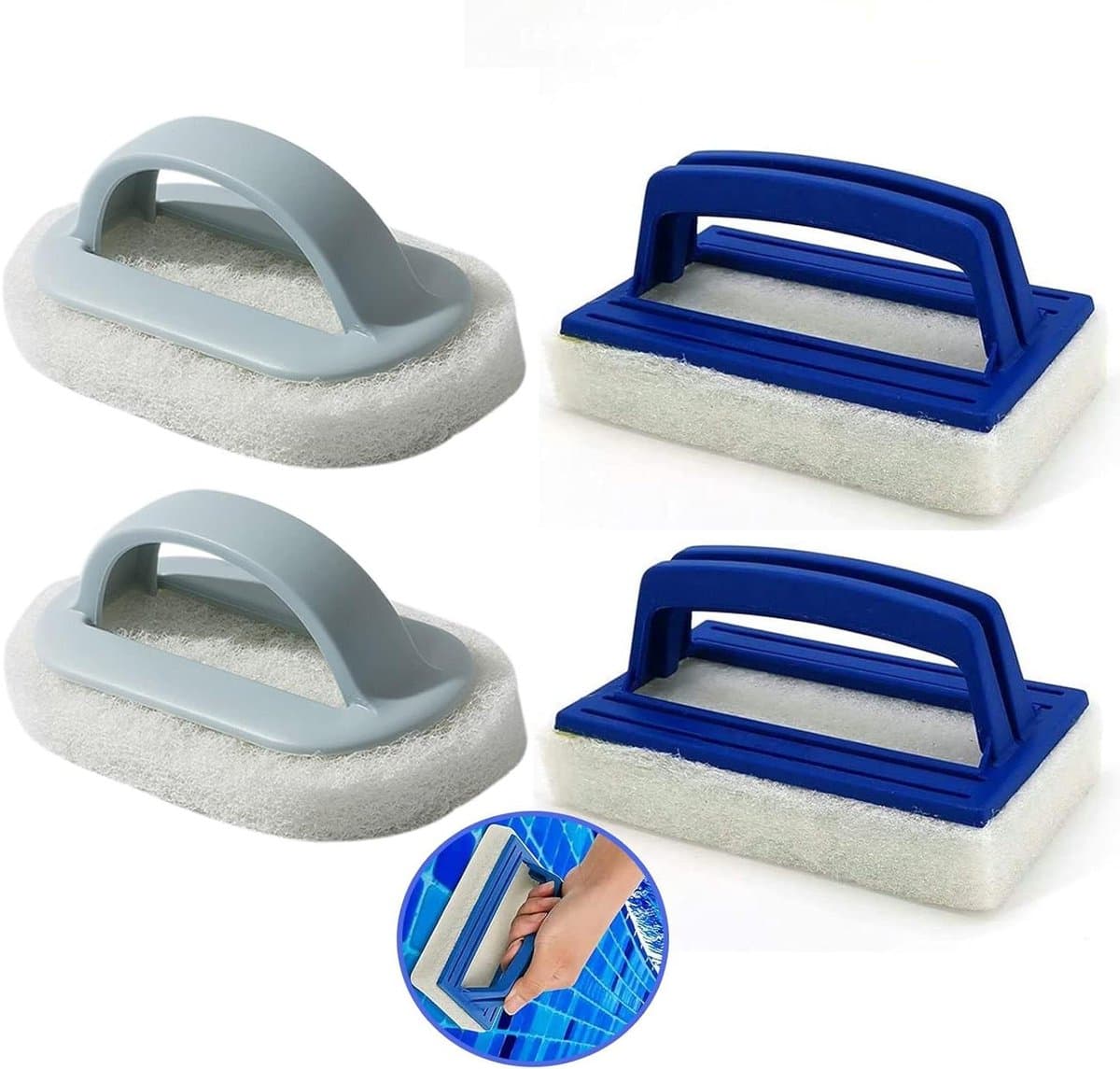 ByShane - Set van 4 Zwembadsponsborstels met Handgreep voor Schoonmaken van Zwembad en Badkuip - Blauw