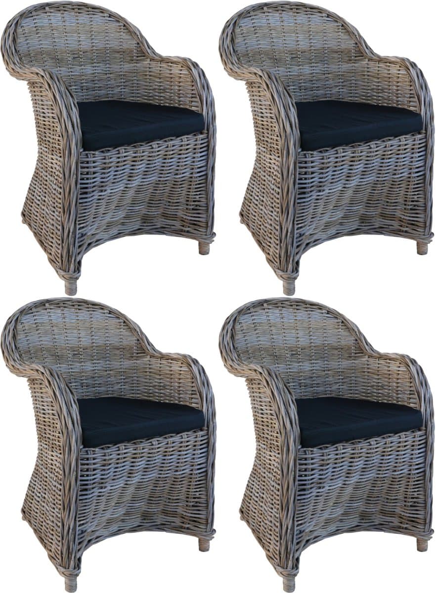 Decomeubel - Rotan Stoel Kubu Grey met zwart Kussen - set van 4 stoelen