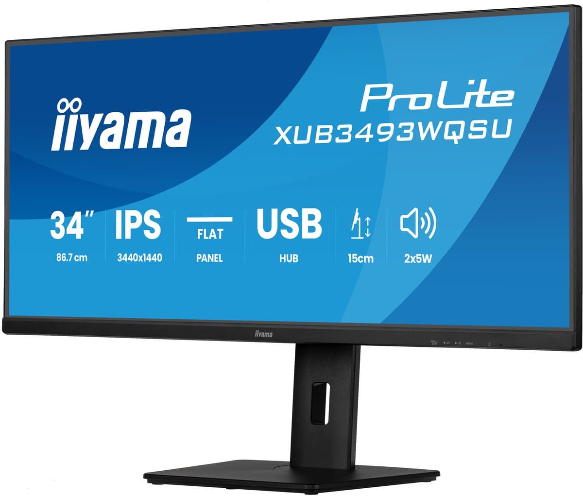 iiyama ProLite XUB3493WQSU-B6 34 inch IPS ultrabreed beeldscherm, 86,4 cm, 3440 x 1440 pixels, met PiP, PBP en in hoogte verstelbare standaard, zwart