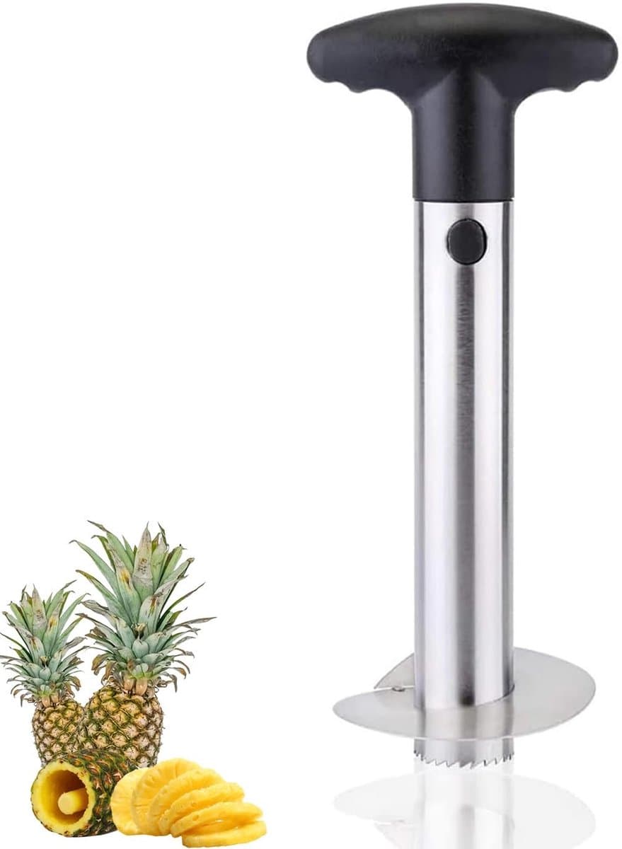 Store_7 - Ananas snijder - Ananasschiller - Roestvrij staal - Versterkt lemmet - Eenvoudig en snel - Geschikt voor keuken - Zilver en zwart