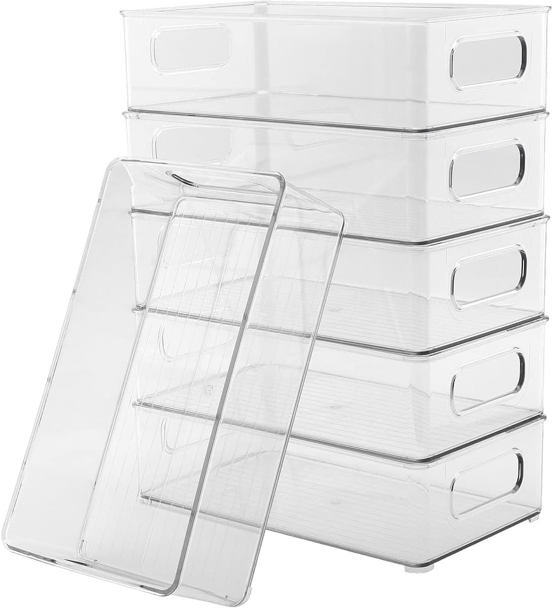 Set van 6 Heldere Koelkastopbergdozen, Stapelbare Organizers voor Koelkast en Keuken, Ideaal voor Pantry en Opslag met Handvatten