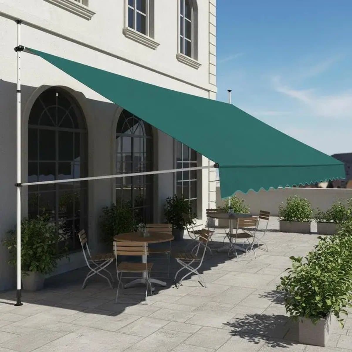 Dailygoods 400CM handmatig intrekbaar zonnescherm, verstelbare hoogte 200-300CM, zonnescherm gemaakt van aluminium en an