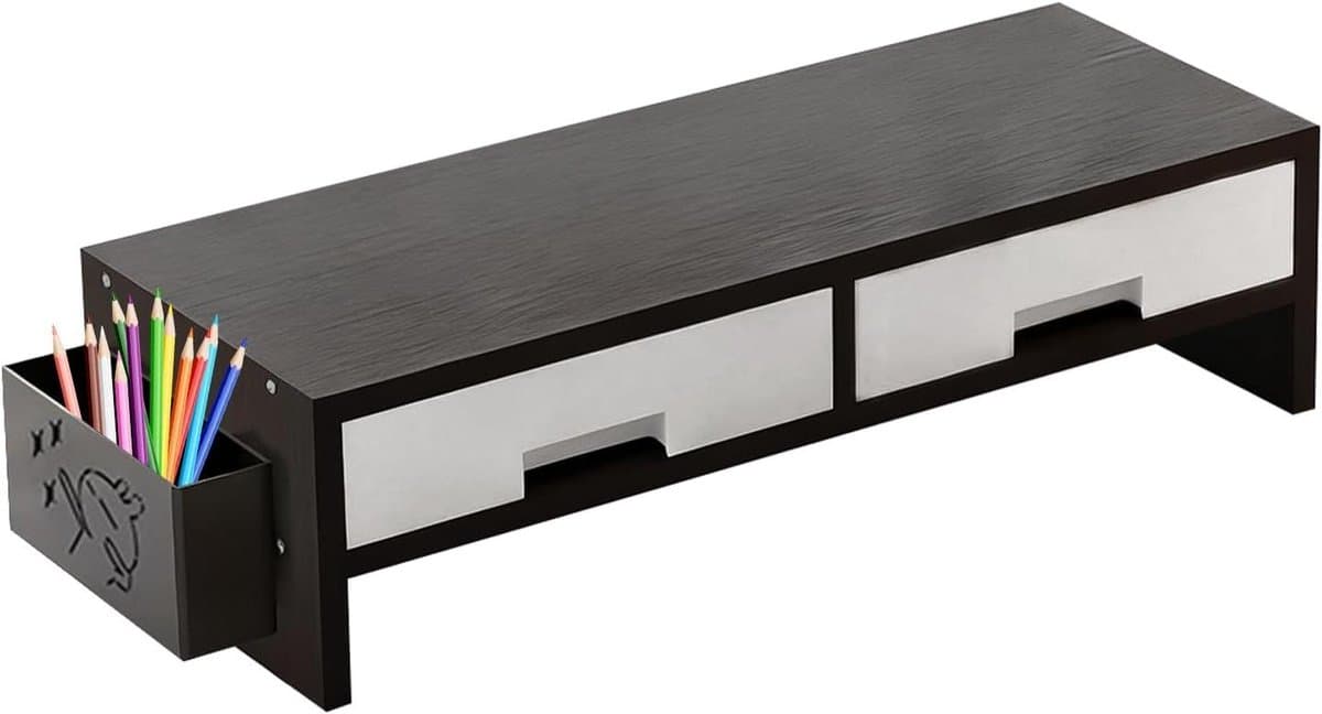 Monitor Verhoger - Bureau Stand - Ergonomisch Werken - Met Lades - 50 cm Breed - Zwart