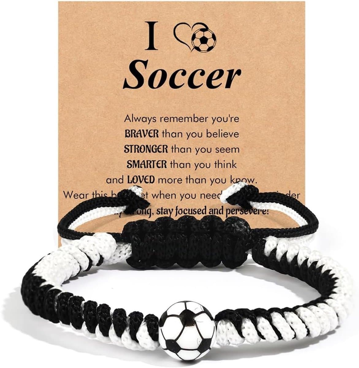 1 Artike zwart en wit touw + gevlochten voetbalarmband, paascadeau voor kinderen van 5 tot 12 jaar, voetbalarmband voor jongens, paascadeau voor jongens
