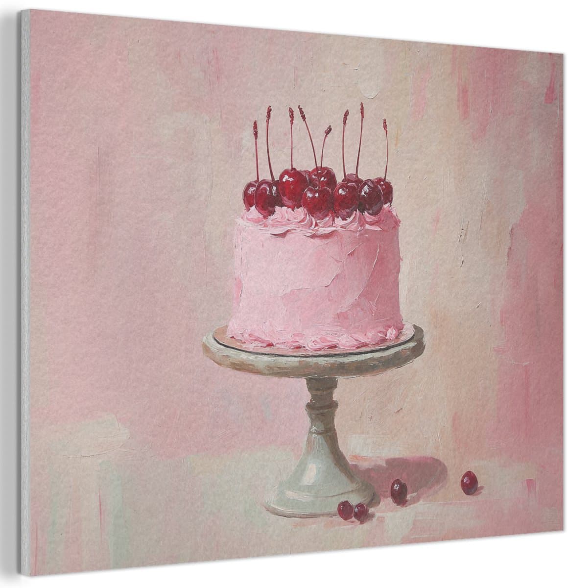 Akoestisch wandpaneel 100x70 cm - Vilt schilderij Taart - Pink - Cherry - Akoestische panelen - Geluidsdempende wanddecoratie - Geluidsisolatie woonkamer - Muurdecoratie geluidspanelen