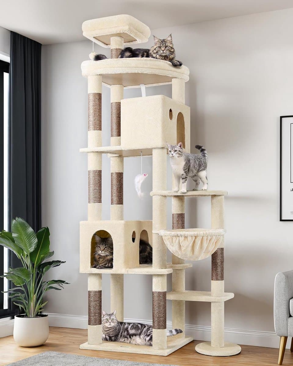 Kattenboom - Klimmeubel - Spelen en rusten - Extra stabiel - 213 cm hoog - Beige