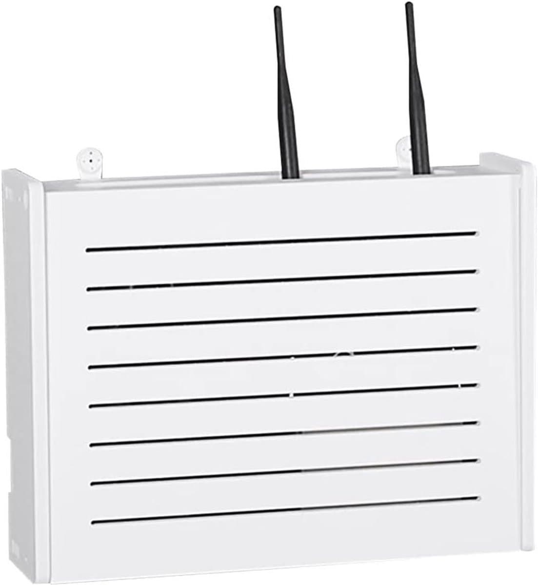 Router Opbergdoos - Wifi Rack - Decoratief Opbergen - Ponsvrije Wandmontage - 37 x 28 x 10 cm - Wit