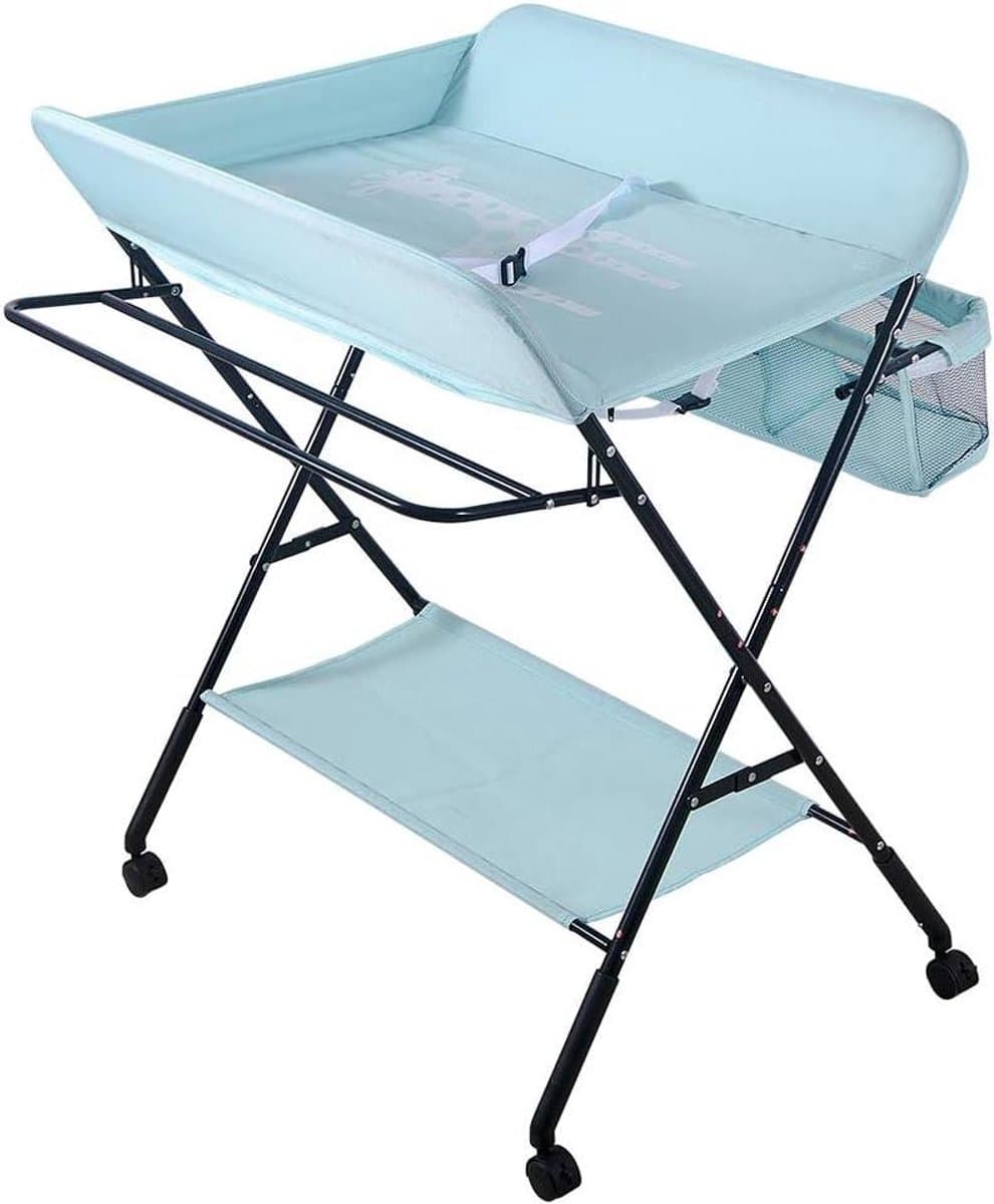 Opvouwbare Luiertafel - Babyluierstation Commodes - Babyverzorging Thuis - Inclusief Hoogtemeting - 80 x 66 x 98 cm - Blauw