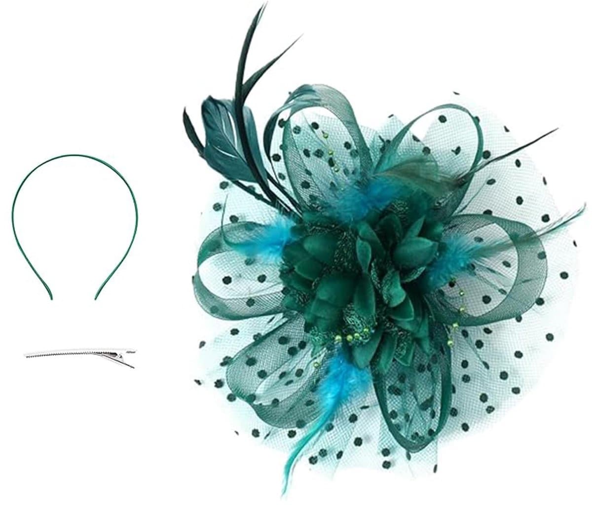 Dailygoods- Fascinator Dames - Elegante Hoofddeksel - Mesh - Bloem/Veer - 24 x 24 x 3 cm - Modieus Statement