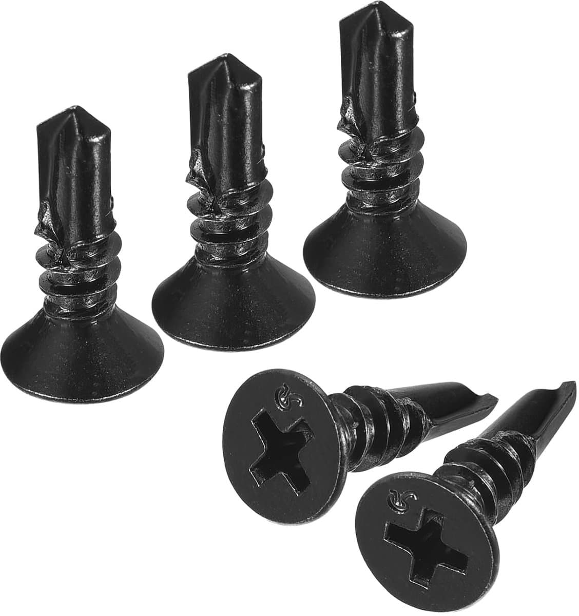 #10 x 1/2" 100 stuks blad metalen schroeven zwart oxide 410 roestvrij staal platte kop kruiskop aandrijving zelfborende schroeven