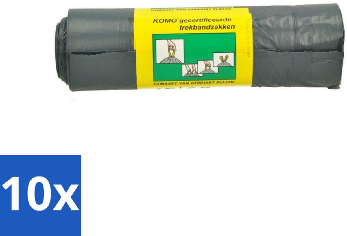 10 x Komo Vuilniszakken Trekband 60L 15 stuks per verpakking - Afvalzak 60 L - Trekband Vuilniszak - Vuilniszak 60 L - Vuilniszak Met Trekband - Vuilniszak LDPE