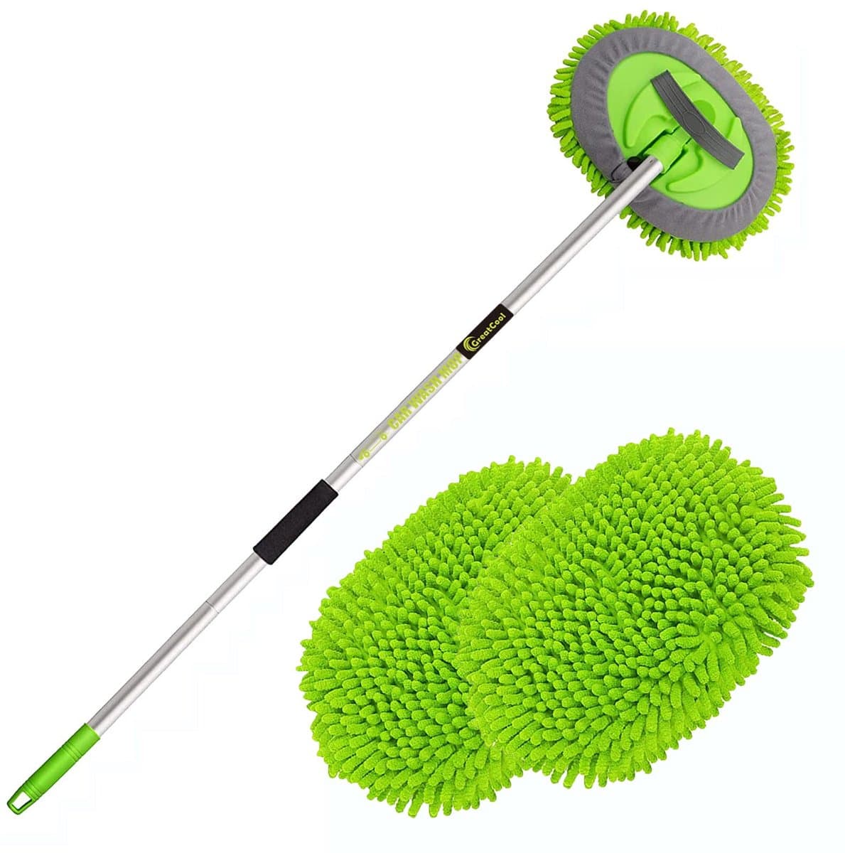 Famanu – Autowasborstel met lang handvat, 2-in-1 chenille microfiber autoreinigingsborstel, 180° rotatie, ideaal voor het reinigen van auto's en vrachtwagens