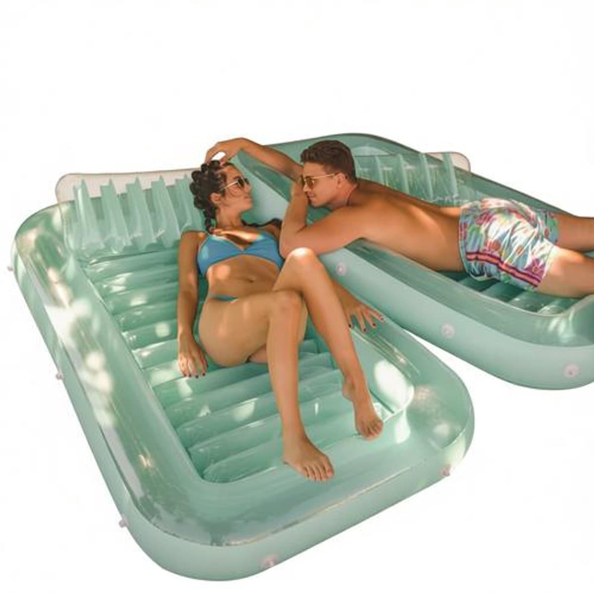 Opblaasbaar Zonnedek Luchtbed met Bekerhouders en Afneembare Hoofdsteun - 178 x 114 cm - Muntgroen