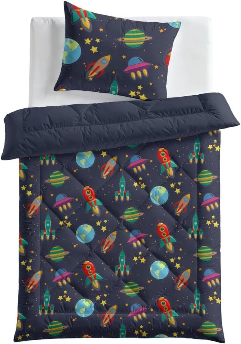 Kinderdekbed - Dekbed set Dekbed met sloop - Kinderslaapkamer inrichten - Wasbaar in machine - 135x200 cm - Space Dream