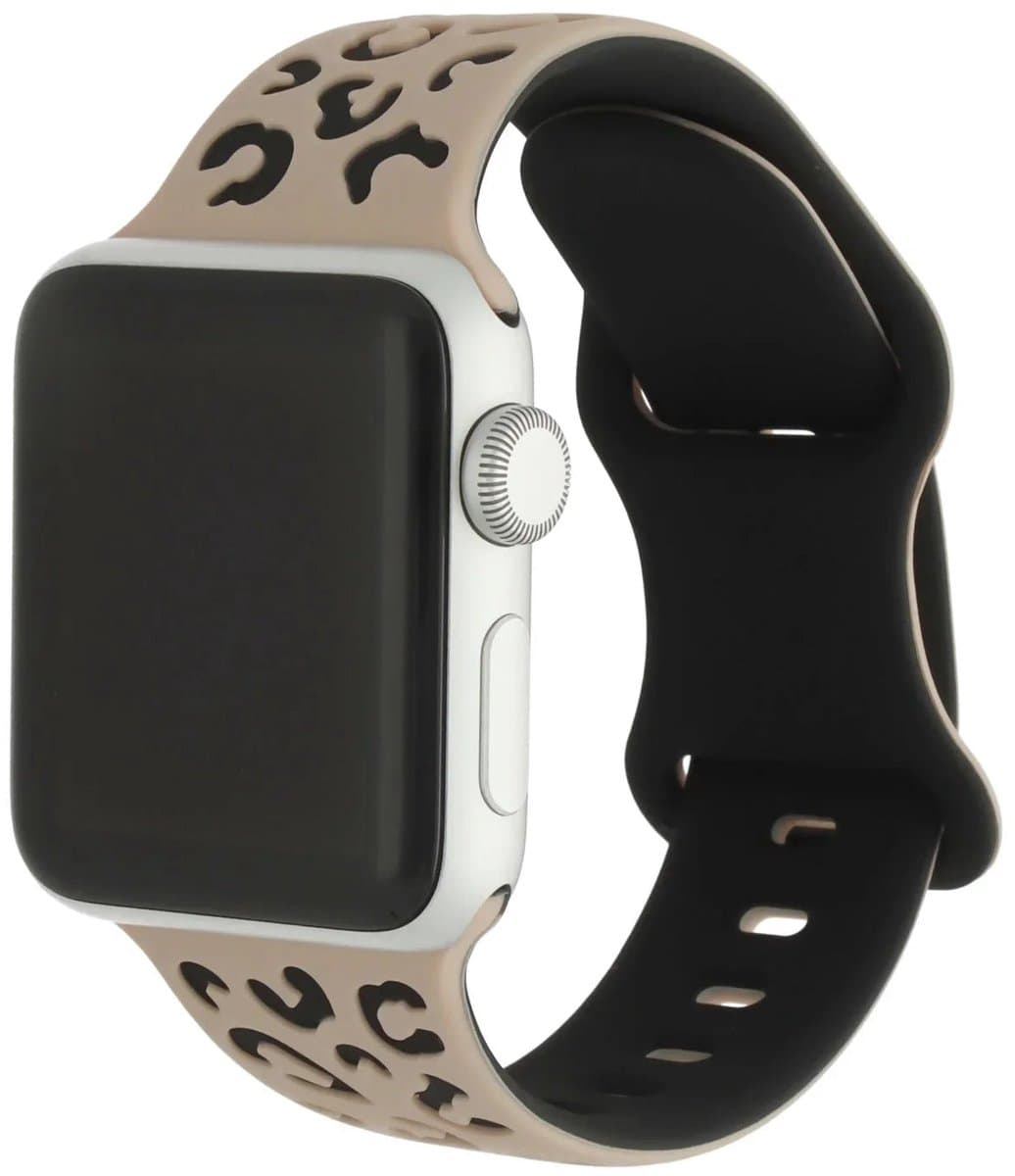 123watches Wild bandje - siliconen - lichtbruin zwart - 38 · 40 · 41 & 42 mm - Geschikt voor Apple Watch series 1/2/3/4/5/6/7/8/9/10/11/12/SE/SE2/SE3