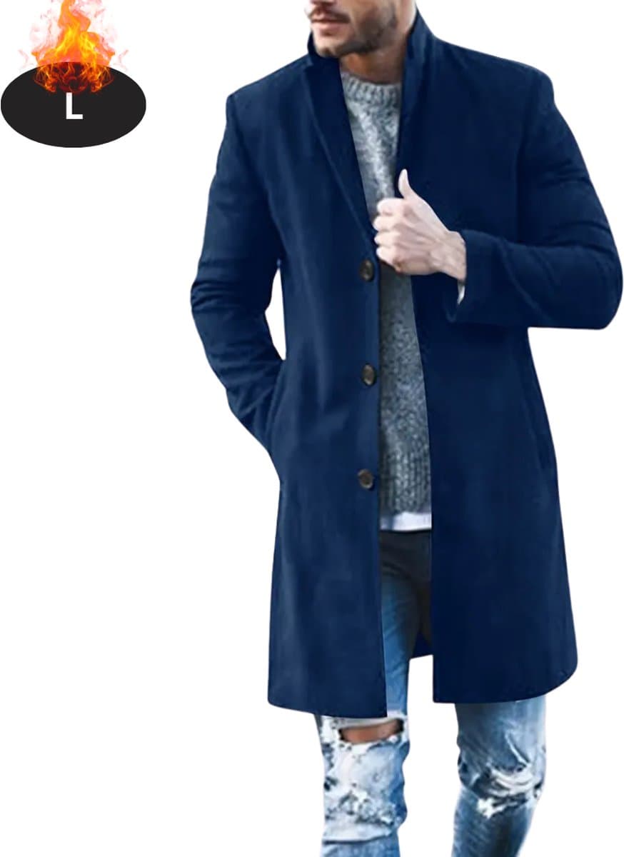 Livano Mantel Heren - Tussenmantel - Jas - Mantelpakje - Trenchcoat - Overjas - Overcoat - Winter - Marineblauw- L