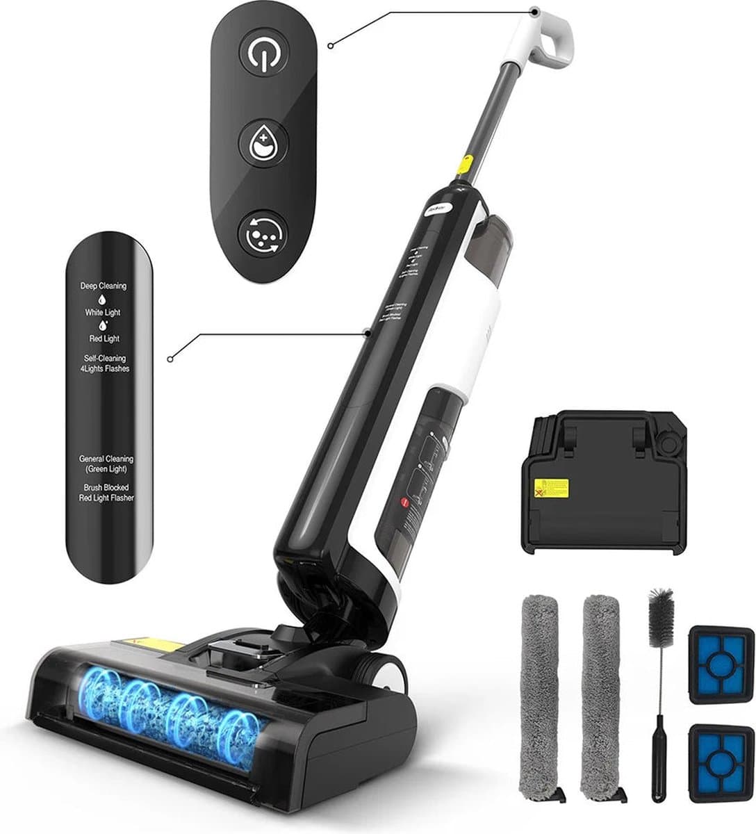 Steelstofzuiger Draadloos - Steelstofzuiger - Stofzuiger - Steelstofzuiger Snoerloos - Krachtige Zuigkracht - 150W - 220V - 2600mAh - 80dB - Wit/Zwart