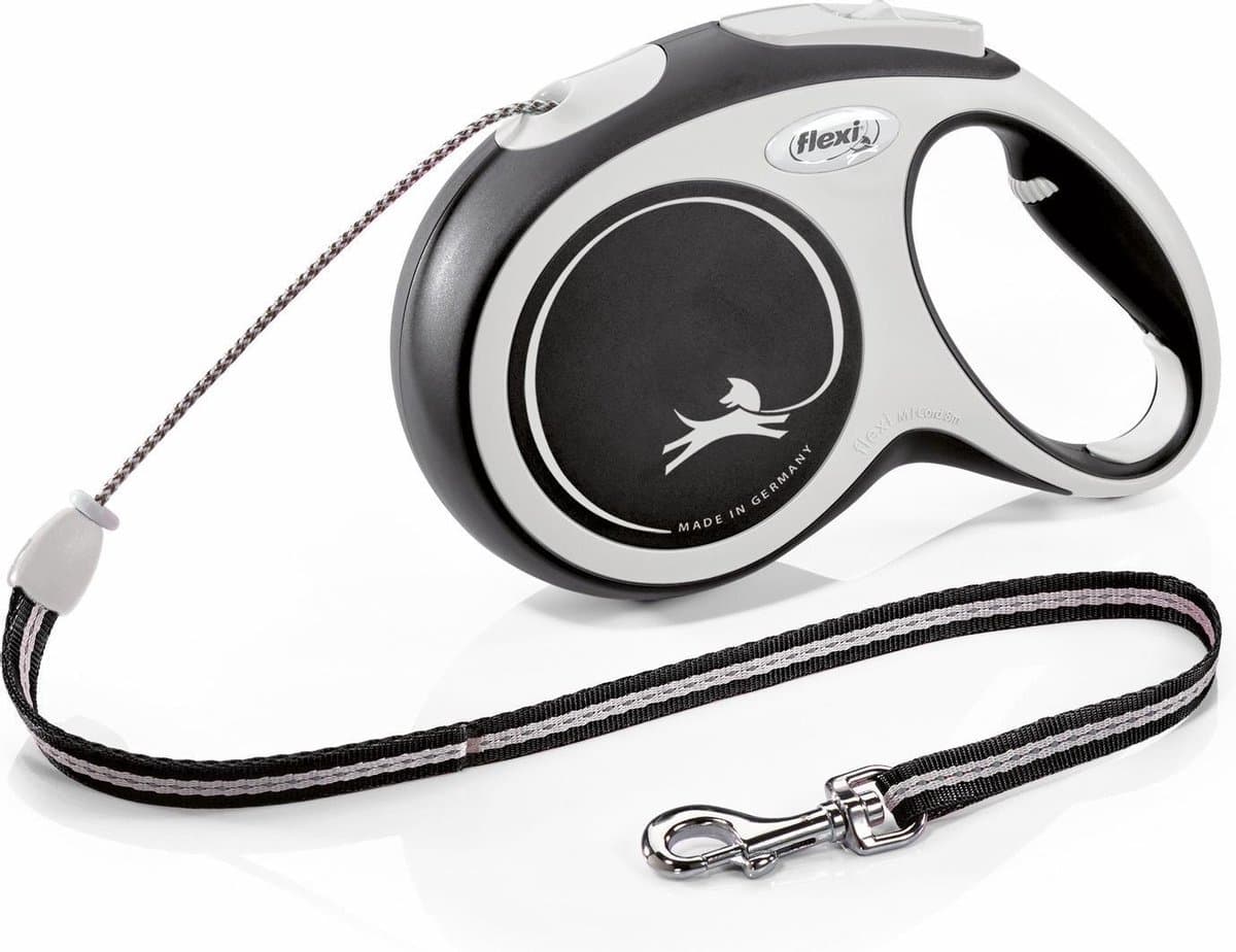 Flexi New Comfort - Rollijn Koord Hondenriem - M - 8 m - Zwart Lichtgrijs - Middelgrote Honden