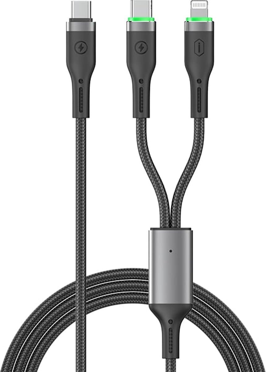 WiWU 2-in-1 USB-C kabel 100W – Snellaadkabel & datakabel – Usb-C naar USB-C en Lightning – Zwart