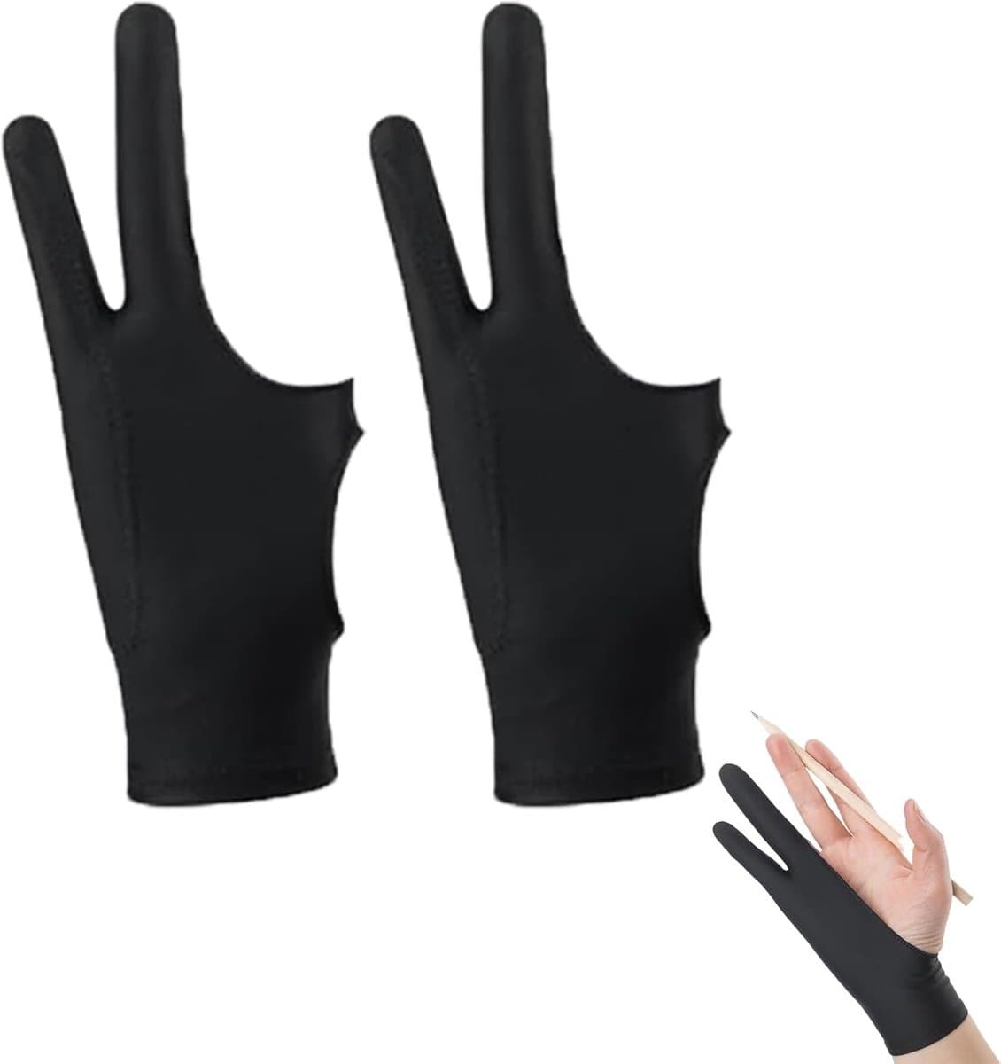 Tekenhandschoenen Grafisch Tablet - Antifouling Tekenhandschoen - Digitaal Tekenen - Huidvriendelijk Ademend Materiaal - Set van 2 - Zwart