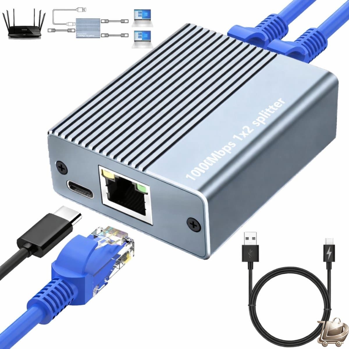 Ethernet Switch 1 naar 2 - Gigabit 1000Mbps - 2 Poorten RJ45 LAN Netwerkverdeler - USB 3.0 naar Type-C Ethernet Splitter - voor Computer, HUB, Switch en TV
