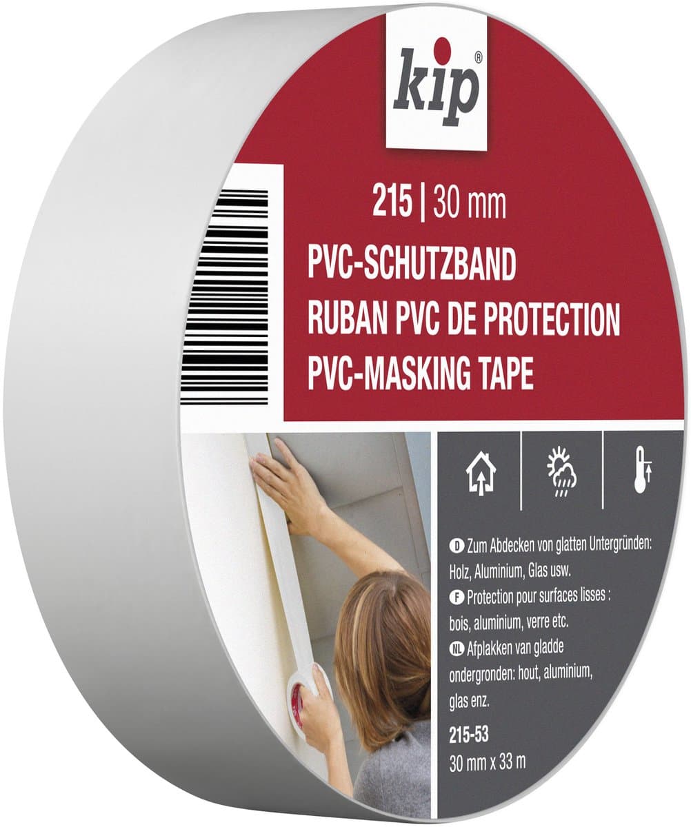 Kip - PVC-Beschermband - Wit - 30mmx33m - Premium Plus zacht PVC afplaktape met natuurrubberlijm voor gladde ondergronden zoals hout, aluminium en glas - Vormstabiel, waterbestendig en ideaal voor stuc- en pleisterwerk binnen en buiten