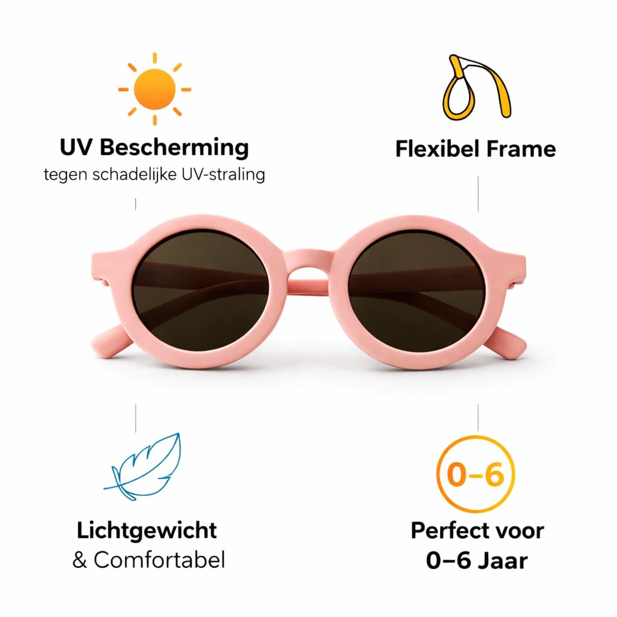 Kinderzonnebril – Rond – UV Bescherming – 2-6 Jaar – Zalm