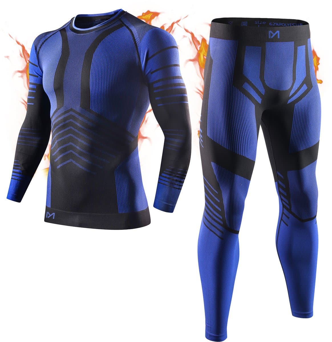 MEETHOO Thermo kleding - thermokleding heren Thermo kleding set voor mannen Thermoset Heren Comfort Thermoshirt Thermo Legging Skisport kleding lange onderbroeken skiën koud basislaag warme winter boven- en onderkant hardlopen-Blauw-XXL