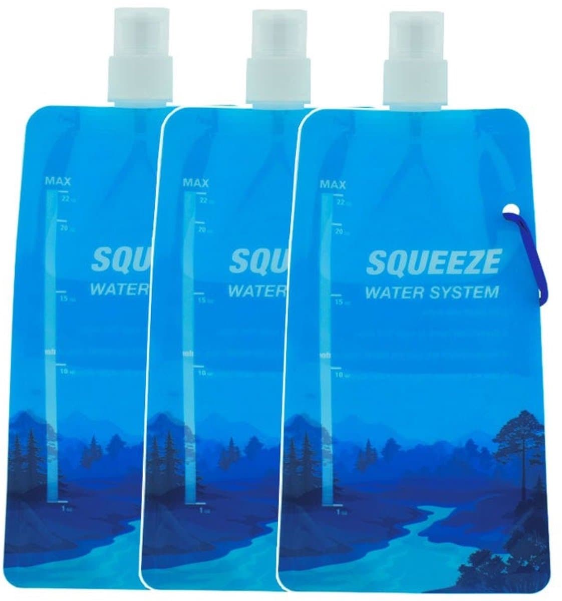 AllSpares Waterfles 0.65L Squeezable Pouch (3 stuks) – Herbruikbare Drinkflessen voor Kamperen, Wandelen, Outdoor & Noodsituaties