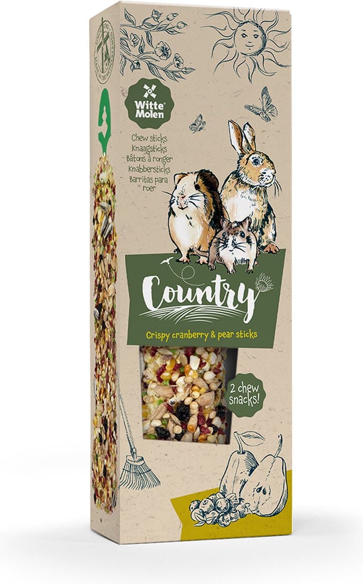Witte Molen - Knaagdierensnack - Knaagdier - Country Knaagsticks Veenbes & Peer 110g - 1st