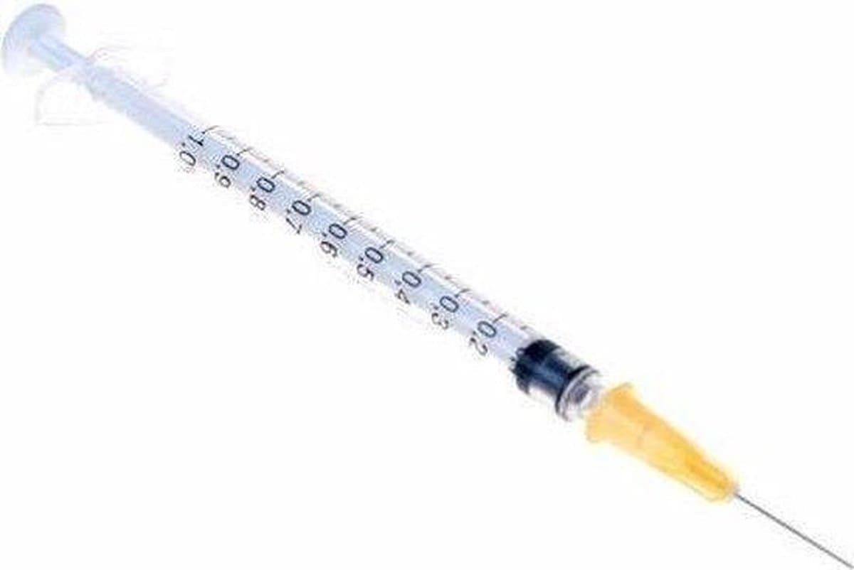 100 Insulinespuit Spuit MET naald 1 ml – 25G x 5/8 Spuit 1 ml 25GA 5/8 0,5 x 16 mm