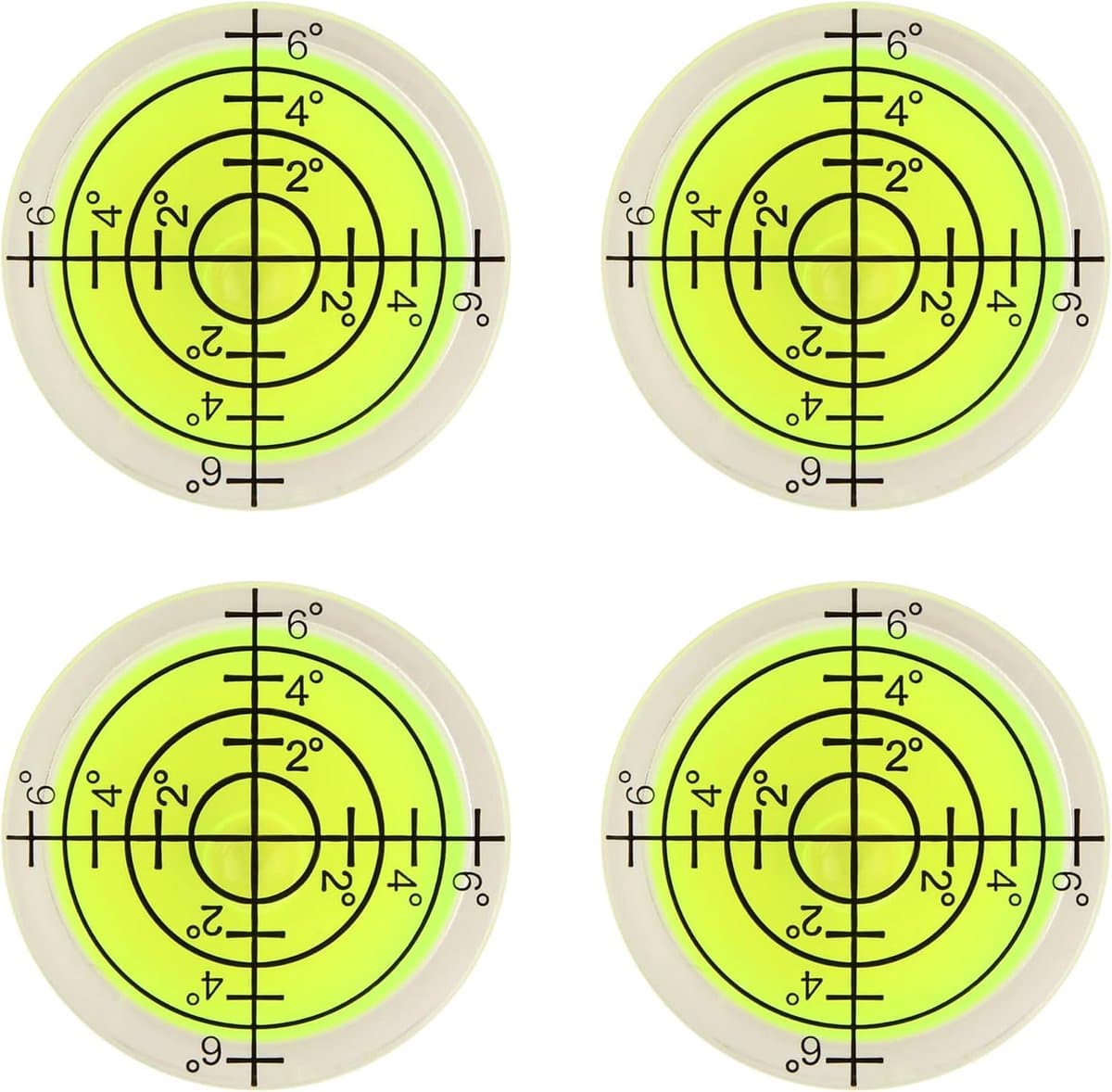 Allecto Plus - Waterpas set van 4 stuks met 32 mm diameter - Klein libel waterpas ideaal voor lijmwerk - Mini spirit niveau voor camera, camping en caravan