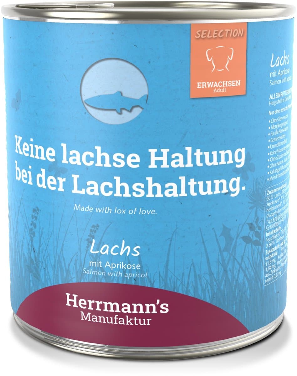 Herrmann's Bio Adult Honden Blikvoeding - Zalm met Abrikoos - 800 g