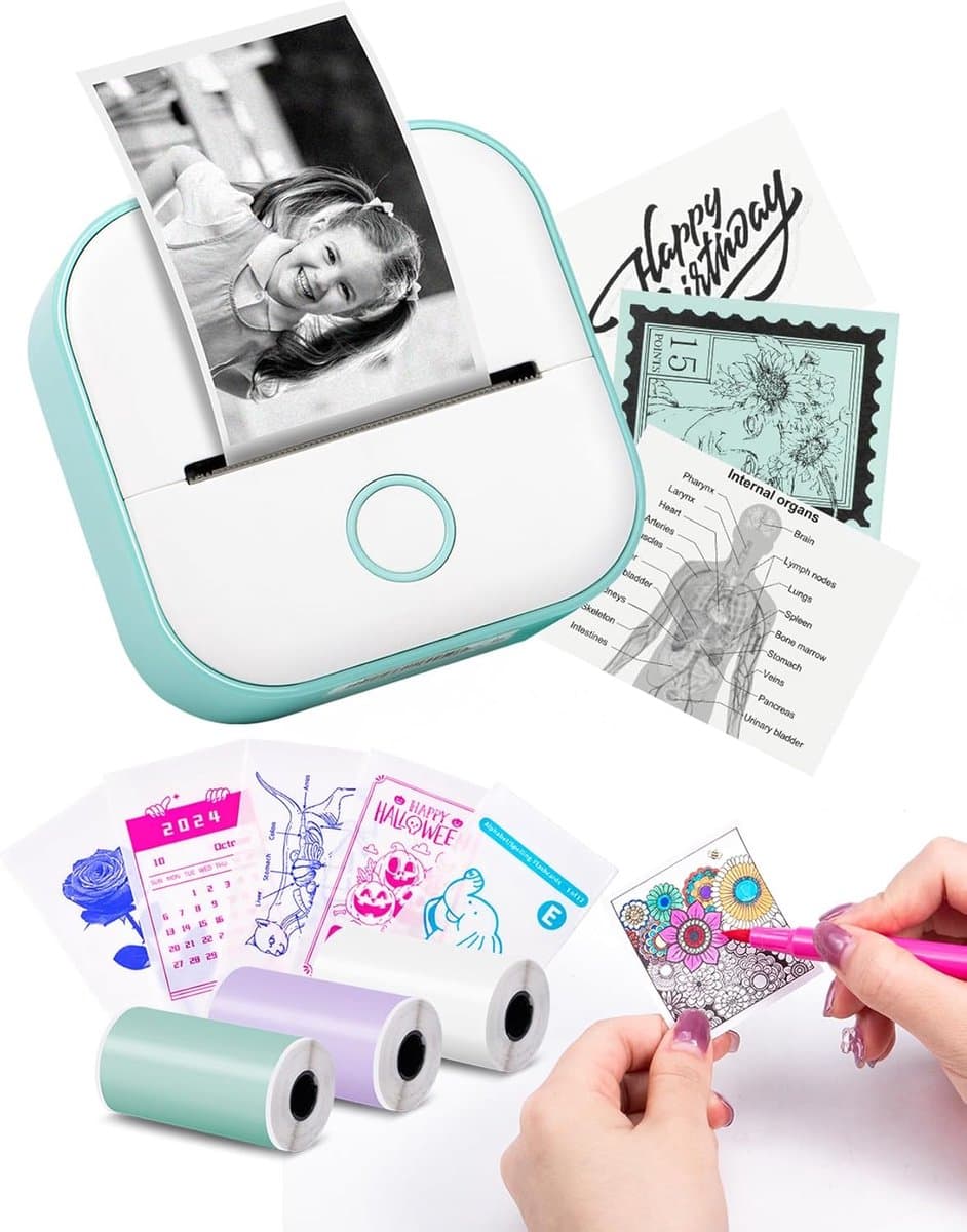 Label printer - Sticker Printer Draagbare labelprinter - Inktloze Sticker Printer Machine voor Leren/Studie-aantekeningen/Anatomische Diagram/Foto's - Sticker Printer - Groente