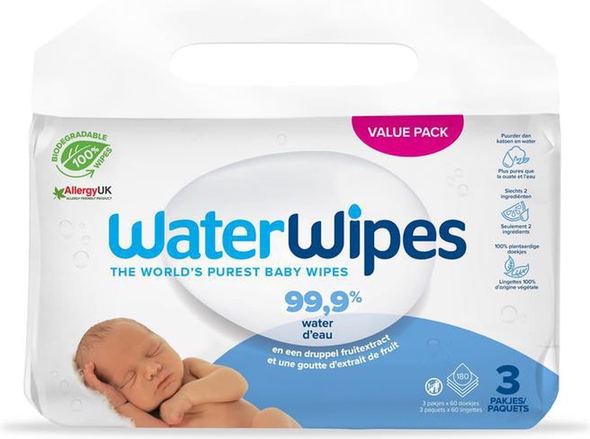 Waterwipes babydoekjes - 3 x 60 (180 billendoekjes)