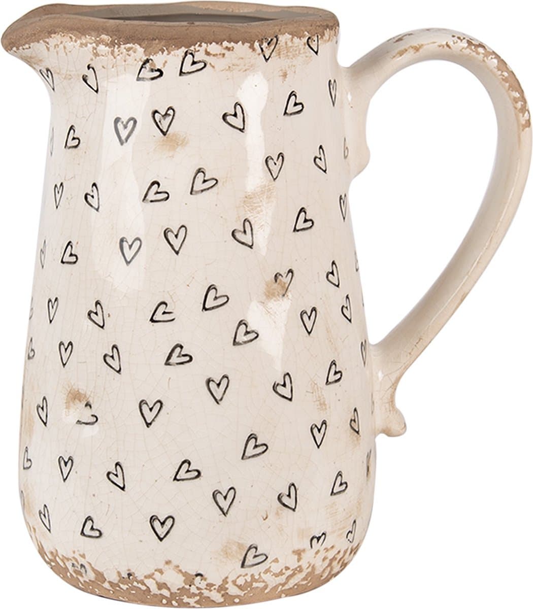Clayre & Eef Decoratie Kan 16x12x18 cm Beige Zwart Keramiek Hartjes