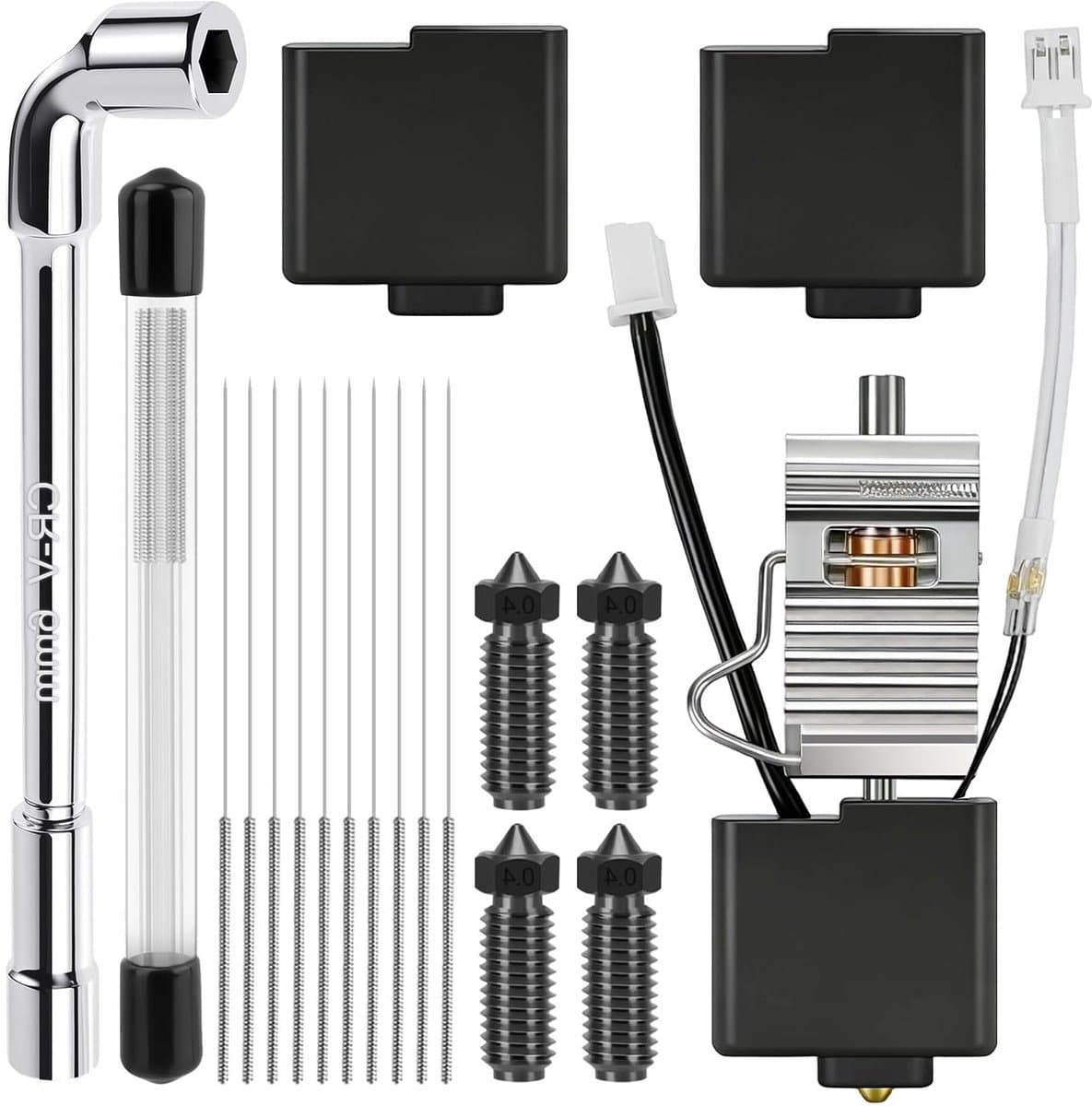 Hotend Kit - 3D Printer Onderdelen - 3D Printen Verbeteren - Hittebestendig tot 300°C - 04 mm Spuitmonden - Zilver