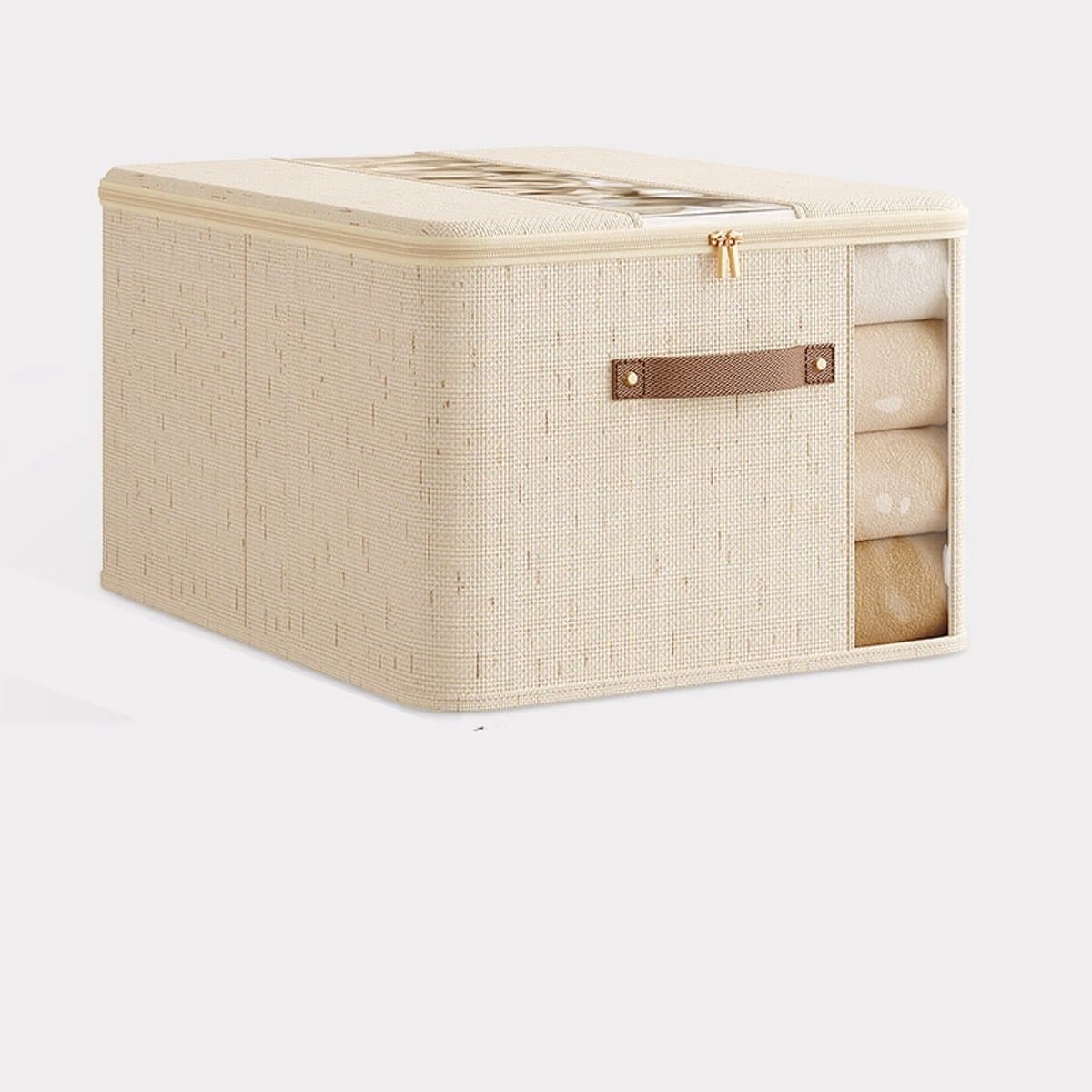 Opbergdoos voor in huis, stoffen organizer, opbergdoos met dubbel venster en ritssluiting, opvouwbare mand, geschikt voor kleding, dekbedden en dekens (45*35*25CM).