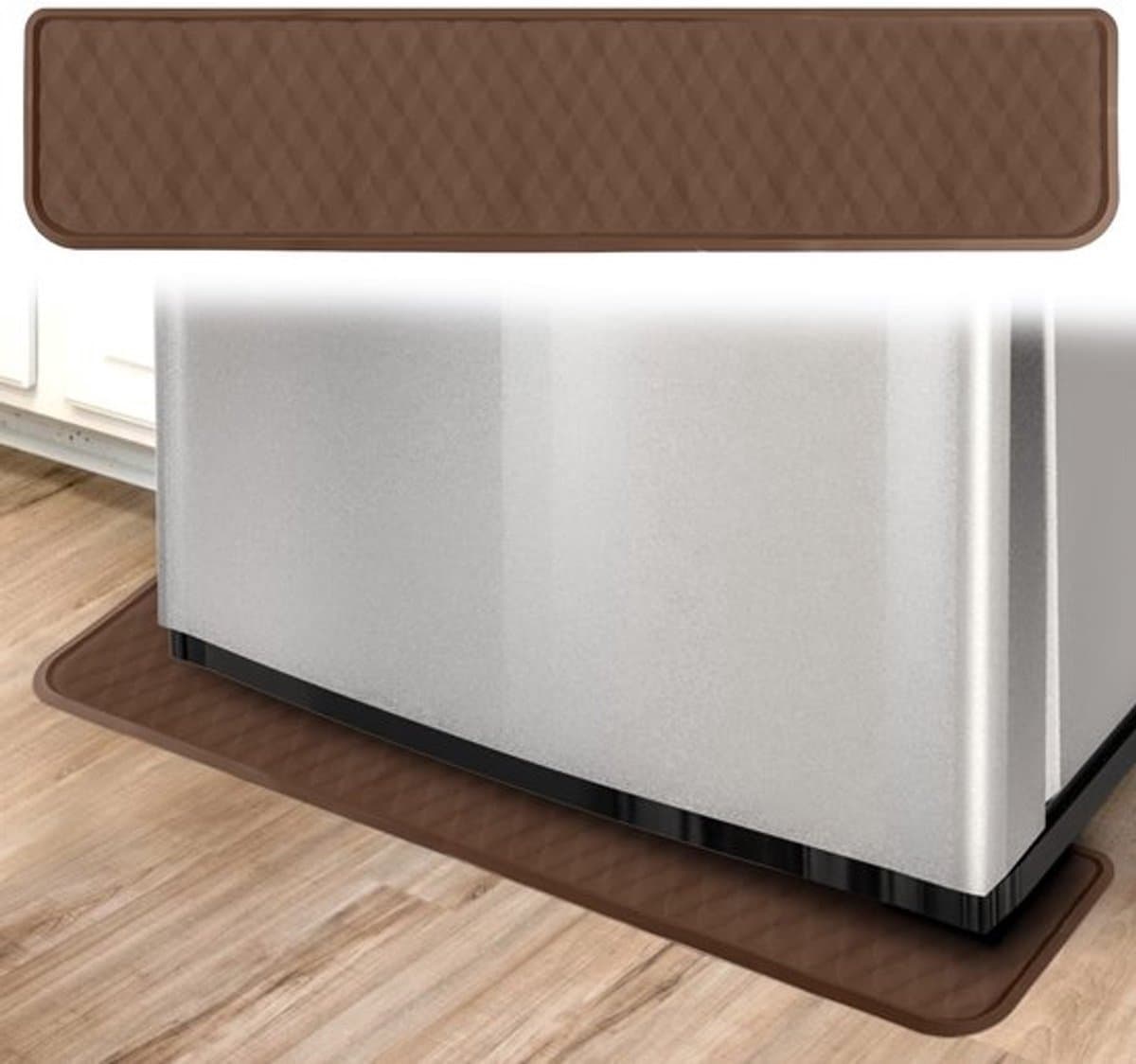 Lekbak voor koelkast, 95x21,5 cm Siliconen lekbak onder minikoelkast, antislip beschermmat voor koelkastvloer, apparaatvoering voor wasmachine en droger (bruin)