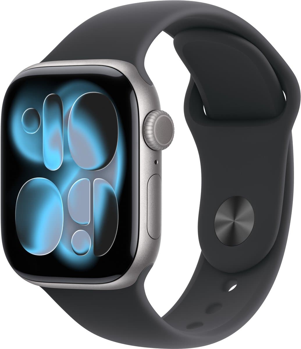 Apple Watch serie 11 GPS + Cellular 42 mm spacegrijze aluminium kast met zwarte sportband - M/L