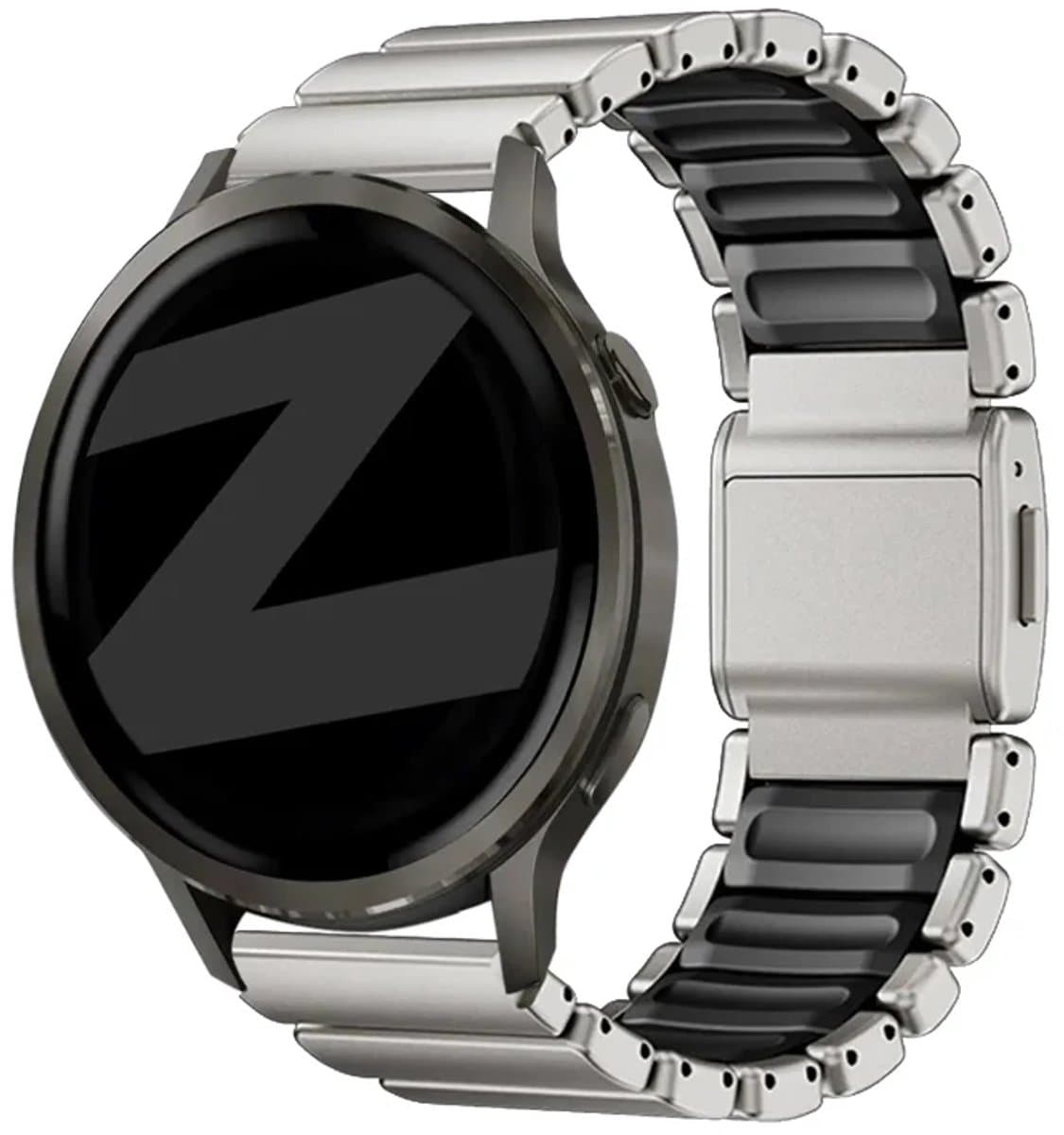 Bandz Titanium 'Hybrid' band geschikt voor Garmin Vivoactive 4 / Garmin Venu 4 - 45mm / Garmin Venu 3 / Garmin Venu 2 / Garmin Forerunner 570 - 47mm / Garmin Forerunner 265 / Garmin Forerunner 255 - Titanium/Zwart