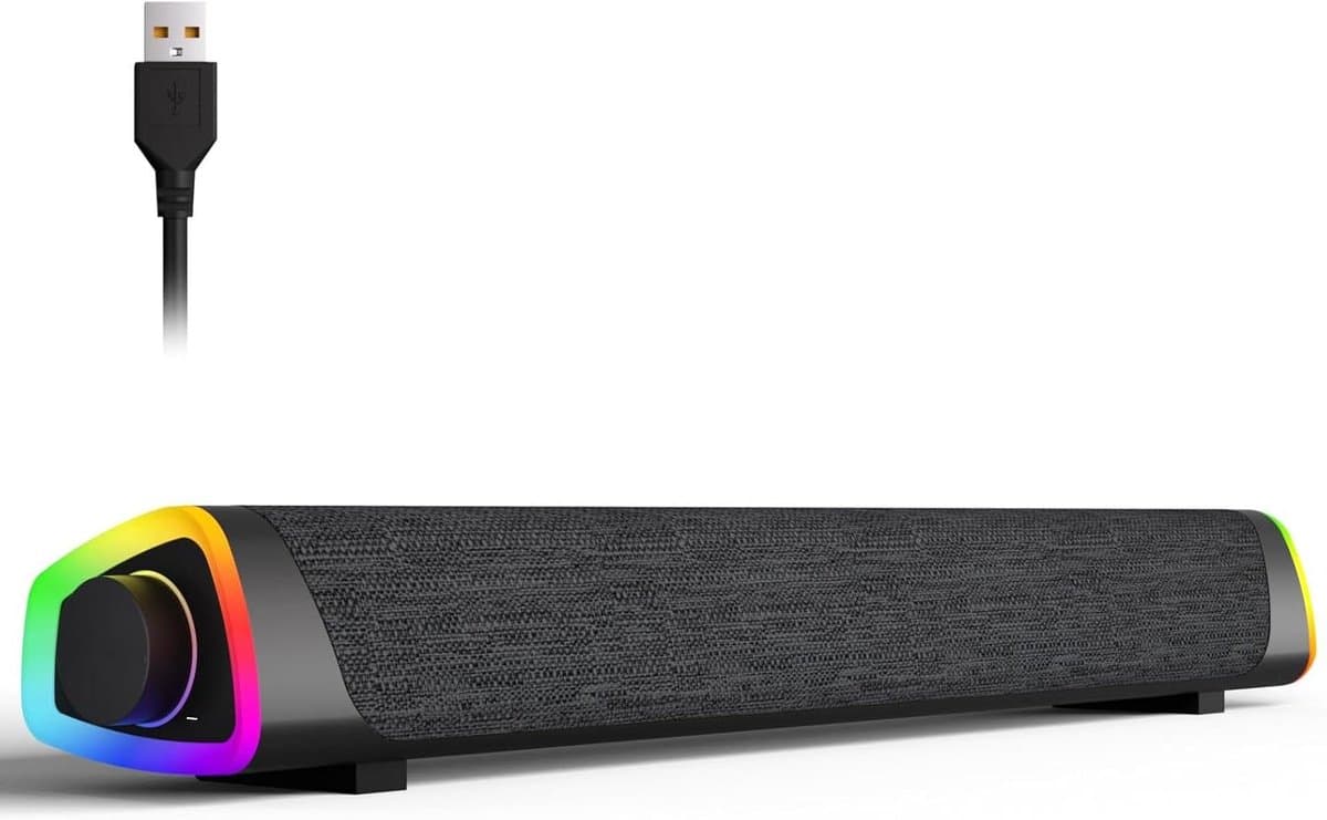 Computer Luidsprekers - Geluidsbar - Muziek Luisteren - Kleurrijke LED Effecten - USB Powered - Grijs