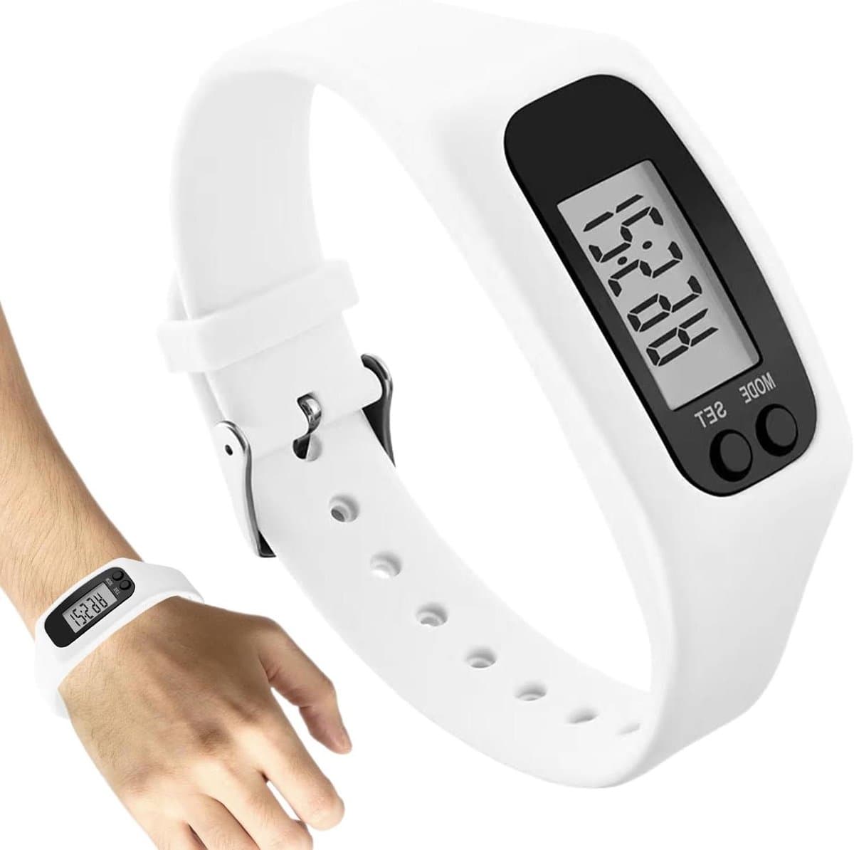 Stappenteller Horloge - Fitness Tracker - Dagelijkse Activiteit Meten - Geen Telefoon Nodig - 25x2.7cm - Wit